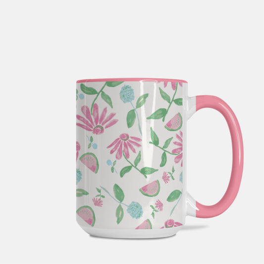 Retro Pink Tossed Flower Mug