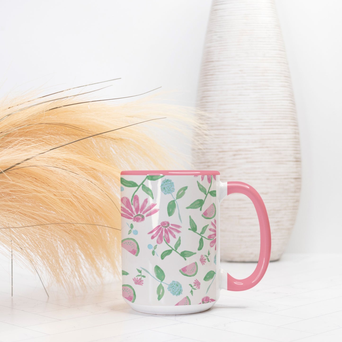 Retro Pink Tossed Flower Mug