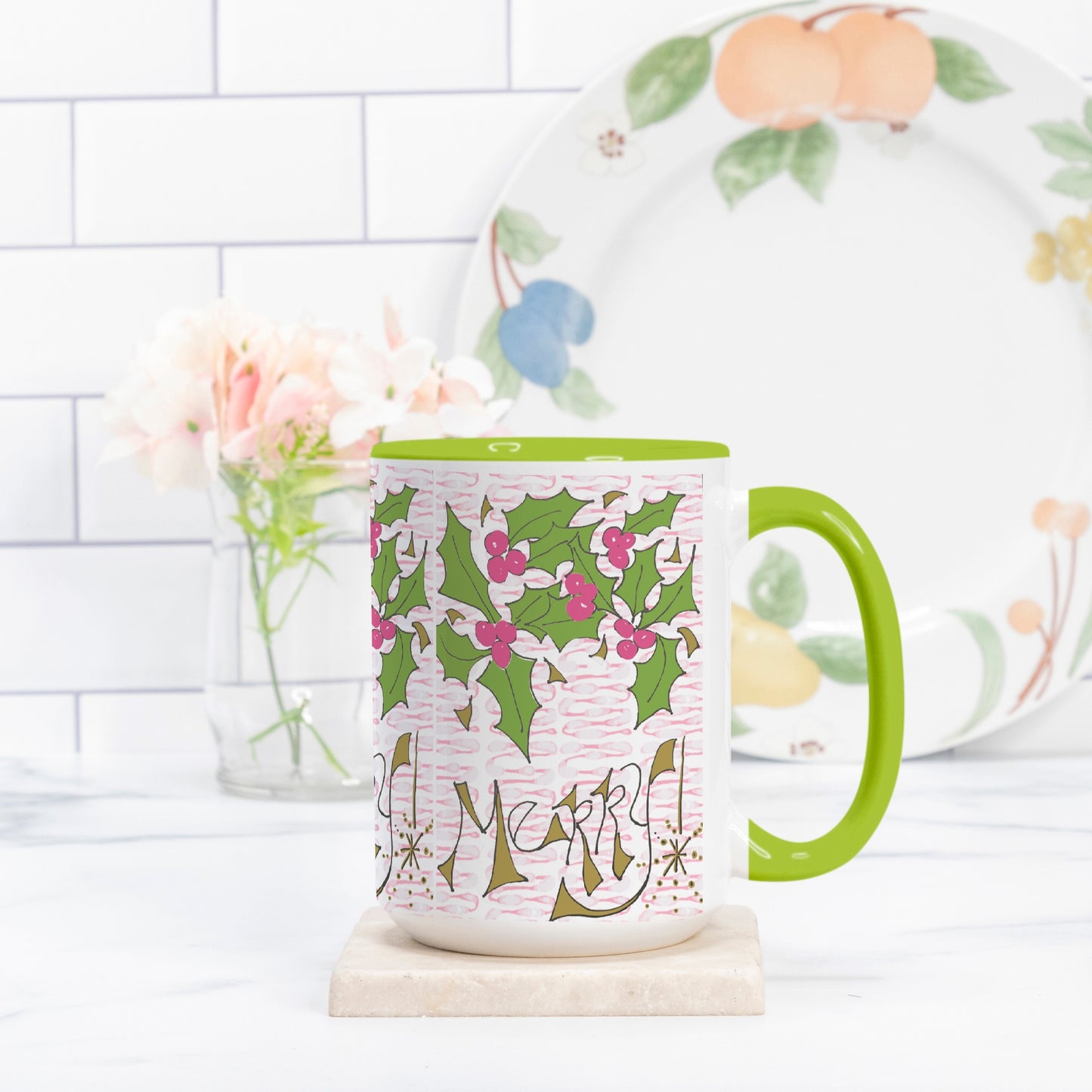 So Merry Mug  15oz. (Green + White)